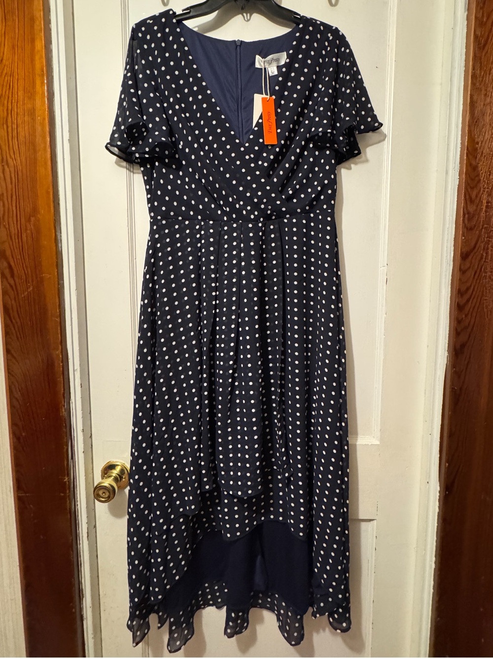 NWT Ever-Pretty Navy Polka Dot High-Low Dress Size 12 (XXL)